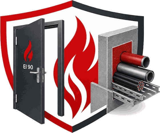 BRANTAS Brandschutztechnik – Brandschutztür EI 90 und Kabelabschottung im Schutzschild